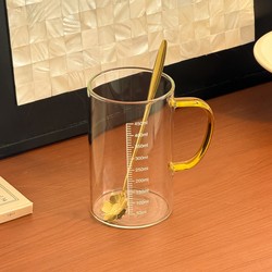 Children's Milk Cup with Scale, Transparent Glass Breakfast Oatmeal Cup, Microwaveable, Heatable, Thickened Milk Drinking Cup