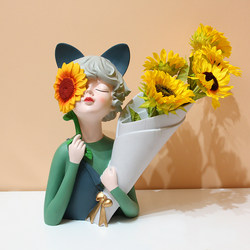 Sunflower Bouquet Girl Vase Ornament Creative Home Living Room Dining Table Flower Arrangement Dried Flowers Entrance Tv Cabinet Decoration