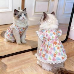 Thin Pet Clothes for Spring and Summer, Small Dog Princess-Style Floral Dress, Pet Cat Clothes, Pet Apparel