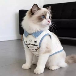 Pet Cat Clothes, Summer Thin Style, Polo Collar, Sleeveless Vest, Suitable for Ragdoll Cats, Devon Rex Cats, Hairless Cats, and Kittens