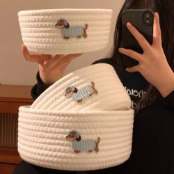Cute Puppy Cotton Rope Woven Desktop Storage Basket Miscellaneous Organizer Cartoon Cosmetic Storage Box for Home Use