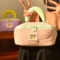 Marshmallow Color-Blocked Hand-Held Cosmetic Bag for Women, Large Capacity Travel Portable Toiletry Bag, ins Style Partitioned Storage Bag