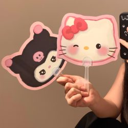 Cute Kt Cat Fan for Women, Portable Summer Handheld Small Round Fan for Students, Photo-Taking Hand-Cranked Small Round Fan, 2025 New Model
