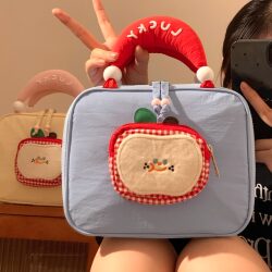 Cute Apple Portable Makeup Bag for Women, Large Capacity with Compartments for Skincare and Toiletries, Travel Storage Bag 2026