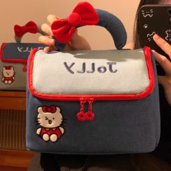 Cute Kt Cat Makeup Bag for Women, Portable Large-Capacity Hand-Held Skincare Product Partitioned Storage Toiletry Bag, 2025 New Model