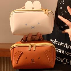 Cute Leather Cosmetic Bag for Women 2025 New Portable Large-Capacity Travel Cosmetics Partitioned Storage Bag Toiletry Bag