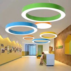 Hollow circle L ring chandelier company front desk children's bedroom kindergarten M classroom mother and baby store amusement park lighting