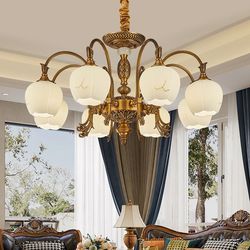 American chandelier, all copper lamps, living room lamp, European style dining room bedroom G lamp, atmospheric modern simple retro lighting home