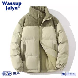 
WASSUP JALYN Autumn and Winter Stand Collar Cotton Clothes Men's Loose Trendy Brand Thickened Jackets Couples Warm Cotton Clothes and Jackets