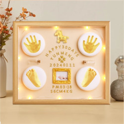 Baby Hand and Foot Print Clay Keepsake Photo Frame, Newborn Full Month Hand and Foot Print Commemorative Gift for 100-Day Ceremony