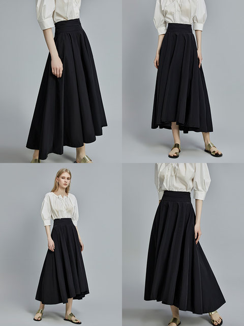 ELLE black design high-waisted skirt for women 2025 summer new layered high-quality simple slim skirt