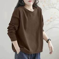 Foreign Trade Export Cut-Label Women's Pure Cotton Casual Plus-Size Printed Top 2025 New Sweatshirt Versatile Long-Sleeve T-Shirt