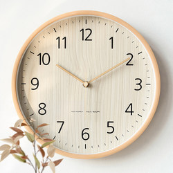 Log-Style Wall Clock for Living Room, Simple Modern Clock, Wall-Mounted 2025 New Model Quartz Clock, Silent Solid Wood Clock