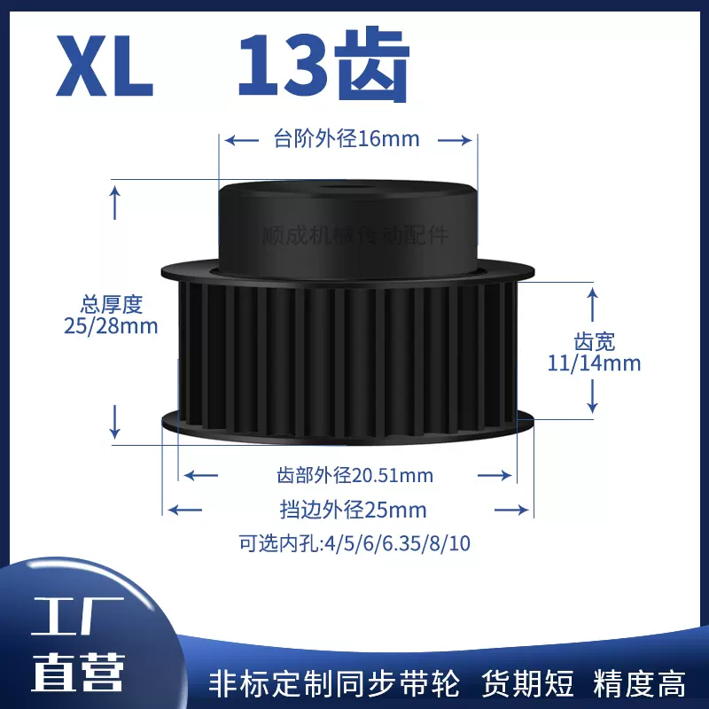 同步轮XL14齿钢黑B型齿宽11/14型内孔4566.358同步带轮5.08主动型 