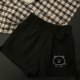 Soft girl cat black five-point all-match shorts in summer Japanese cute sweet casual loose student wide-leg pants