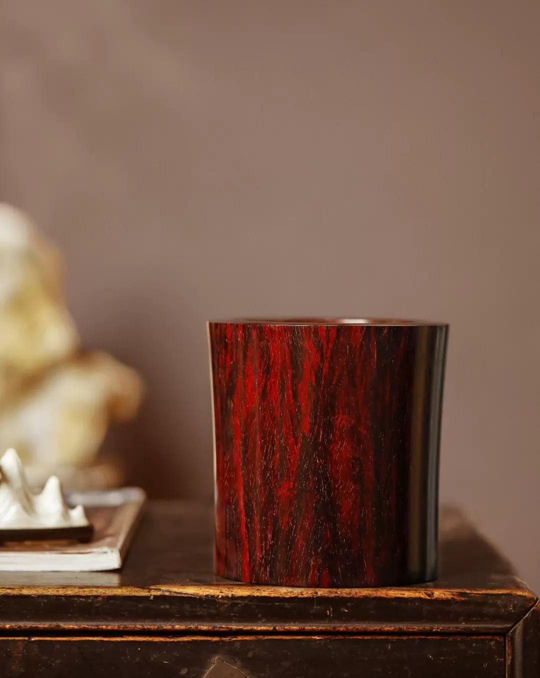 中式实木文房四宝笔筒印度小叶紫檀海棠口设计高油密老料制作