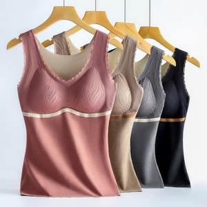 
Seamless German velvet thermal vest for women with breast pads, no-wear bra, plus velvet and thickened inner base layer, thermal underwear