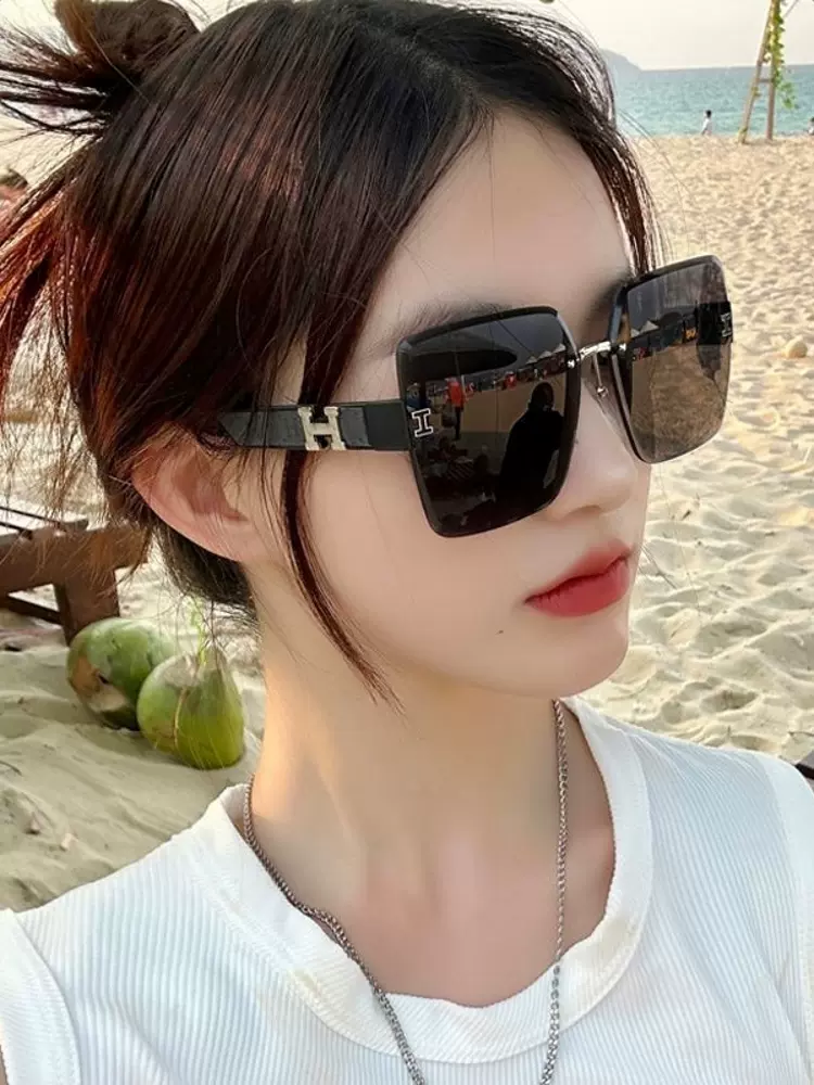 海伦凯勒墨镜女2024新款大脸无框太阳镜防紫外线高级感ins显脸小-Taobao Malaysia
