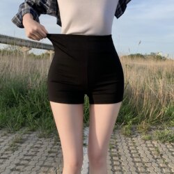 Black Stretchy Women's Shorts, Spring/Summer 2026 New High-Waisted Slimming Outerwear Hot Pants, Tight Straight-Leg Three-Quarter Pants