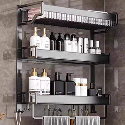 German Space Aluminum Bathroom Storage Rack, Integrated Punch-Free Bathroom Towel Rack, Wall-Mounted Toilet Space Aluminum Bath Rack