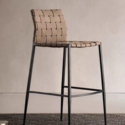 Saddle Leather Dining Chair, Italian-Style Restaurant Bar Chair, Hand-Woven Backrest, Designer Home Light Luxury High-End Bar Chair