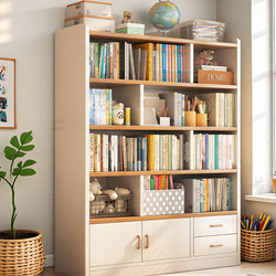 Solid Wood Bookcase for Students, Home Use, Children's Bookshelf, Floor-Standing Storage Rack, Living Room with Cabinet Doors, Integrated Wall-Mounted Storage Cabinet