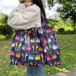 【Fast Delivery】Large Capacity Eco-Friendly Foldable Shopping Bag Drawstring Supermarket Storage Bag Single Shoulder Portable Tote Bag