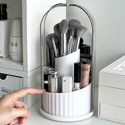German Rotating Brush Holder Dust-Proof Cosmetics Storage Box Dressing Table Desktop Lipstick Eyeshadow Brush Organizer Pen Holder