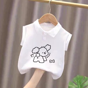 
100% cotton boys polo shirt sleeveless vest 2026 summer style small and medium children baby fashion cartoon top