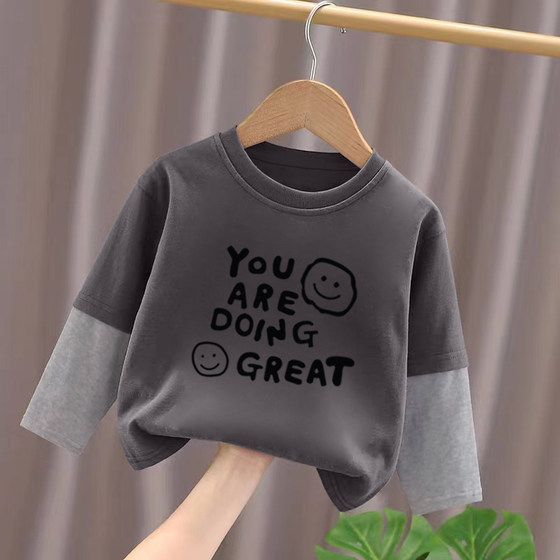 
100% pure cotton boy long-sleeved T-shirt in spring and autumn new style children's baby cartoon fashionable casual vacation two-piece top