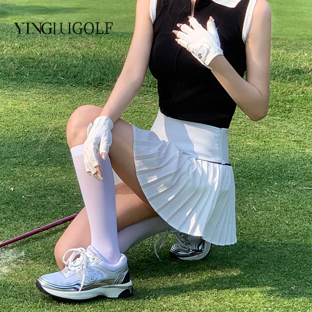 Korean golf clothing women's suit tennis pleated skirt golf sports POLO ...