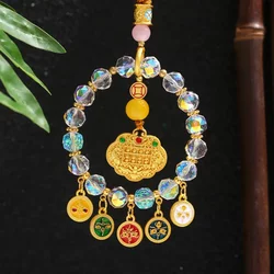 Hangzhou Lingyin Car Hanging Five-Lucky-God Figurine with Five-Colored Glass Abacus for Safety and Fortune, Exquisite High-End Car Ornament