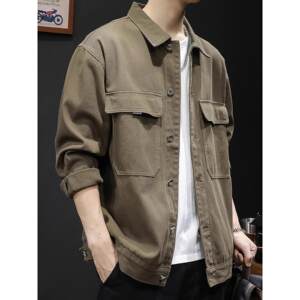 
it Afternnaths trendy brand denim shirt jacket men's spring and autumn American loose large size top casual jacket