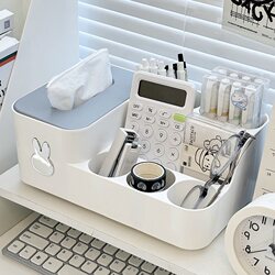 Desktop Stationery Storage Box, Multifunctional Tissue Box, Simple and Cute Pen Holder, Lipstick and Cosmetics Storage Rack