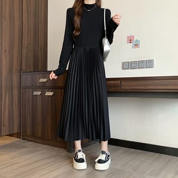 
Plus size autumn and winter 2025 new style plus velvet and thickened high-end long pleated skirt with bottoming dress and coat