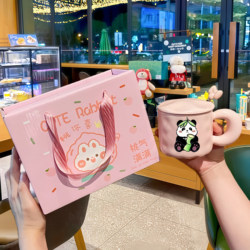 【Panda Selection】Cute Cartoon Mug, High-Quality Ceramic Couple's Water Cup, Gift for Girls Zqf