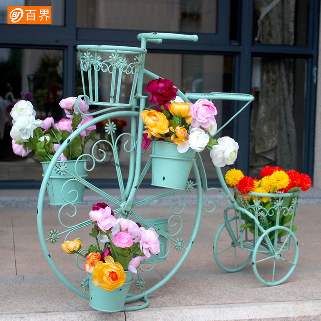 Creative European bicycle wrought iron flower rack balcony flower rack ...