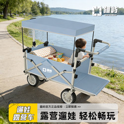 Jiangyu Camping Cart Is a Foldable Stroller for Children That Can Lie down and Sit, with a Sunshade and Rain Cover, Suitable for Walking with Kids and Picnics