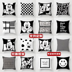 Black and White Mickey Mouse Pillow, Geometric Cushion, Checkerboard Sofa Pillow, Houndstooth Simple Pillowcase, Homestay Backrest