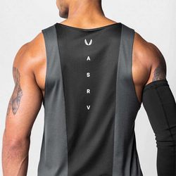 Asrv American-Style Fitness Vest for Men, Summer Sports Vest, Color-Blocking, Quick-Drying, Breathable, Running Training, Weightlifting Gym Clothing