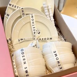 Underglaze Cream-Style Tableware Set 2025 New Model for Home Use, High-End Aesthetic Bowls, Plates, Chopsticks, Housewarming Gift