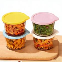 [Pack of 4] Small Glass Bowls with Lids, Food-Grade Pickle Storage Containers, Preservation Boxes, Refrigerator Side Dish Storage Containers