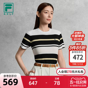 FILA official women's knitted sweater 2025 autumn new golf striped slim short-sleeved top