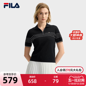 
FILA official women's knitted sweater 2025 summer new fashionable casual simple lapel short-sleeved top
