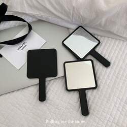 Ins-Style Simple Handheld Makeup Mirror, Portable Makeup Mirror for Students, High-End Black Handheld Mirror with Handle