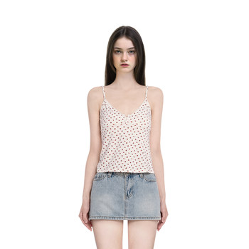 BM suspender vest for women 2025 new summer V-neck floral slim fit short pure and sexy sleeveless top