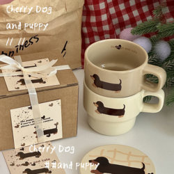 Original Dachshund Puppy Stacking Cup Gift Box Ceramic Cute Hand-Painted Cartoon Mug Dormitory Breakfast Gift for Gifting