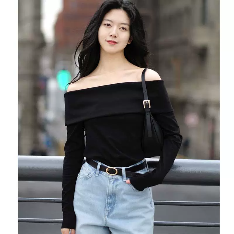 C Home Spring New Slim-fit Lapel Women's Off-shoulder Long-s-Taobao