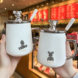 Japanese-Style Mug Couple Household Ceramic Cup with Lid and Spoon Office Water Cup Creative Girl Coffee Cup