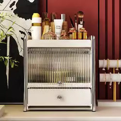 Cosmetic Storage Box with Mirror, High-End Luxury Storage Rack, Dust-Proof Skin Care Product, Facial Mask, Dressing Table, Makeup Box